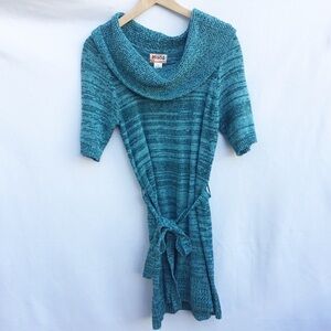 MUDD cowl neck knit dress with tie belt